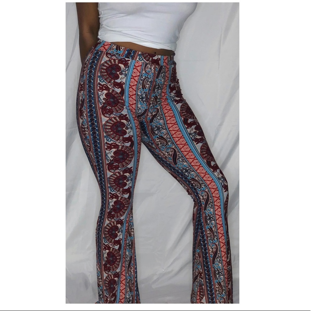 High Waisted Flared Pants (Burgundy)